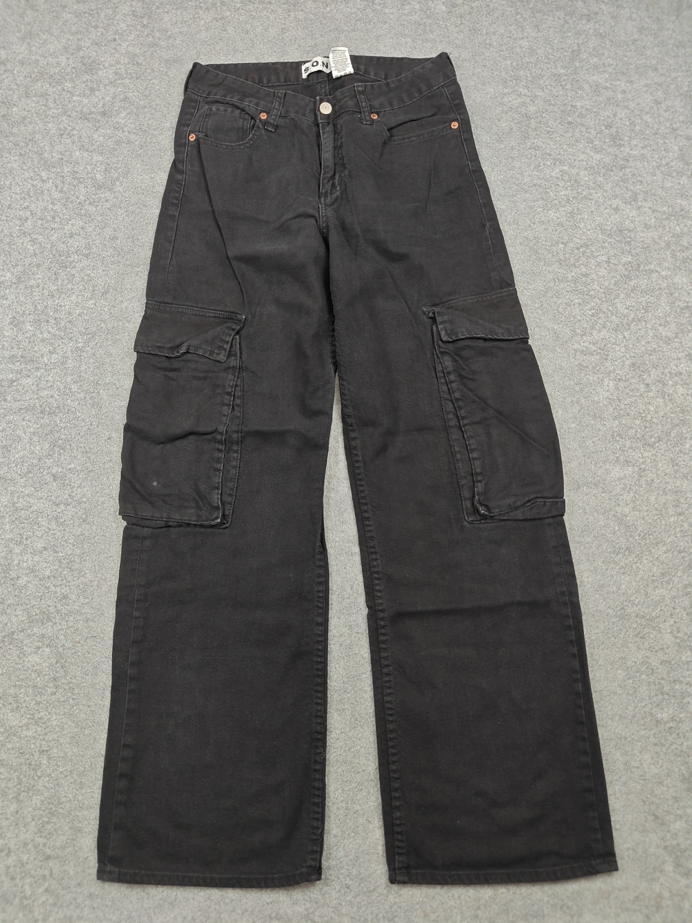 S.O.N.G. Pants Womens 27 Black Cargo Straight Twill Relaxed Pockets Zip